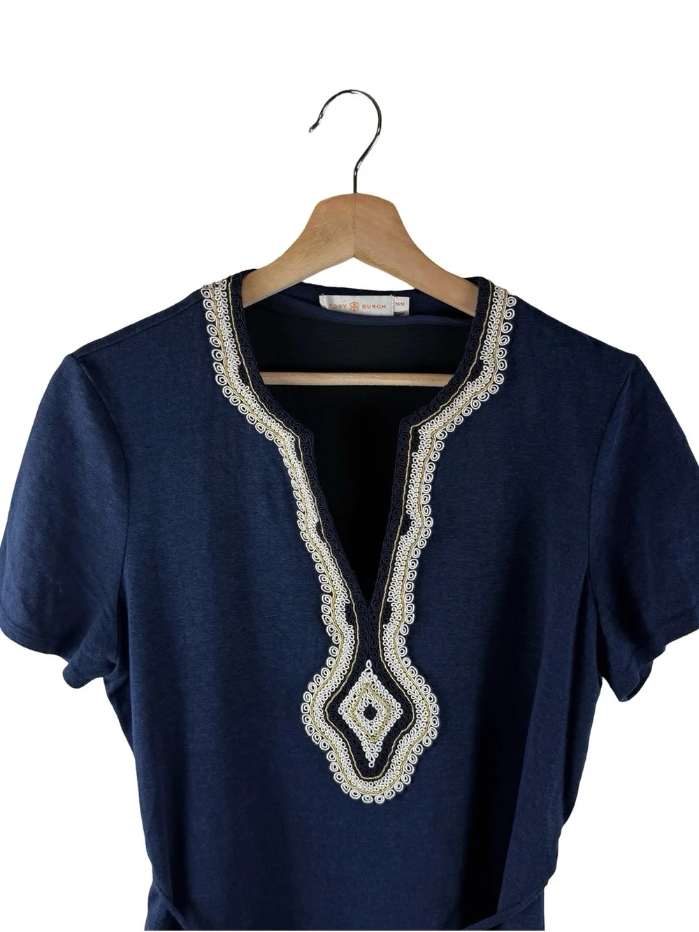 Tory Burch Liliana Linen Dress Tie Waist Blue Medium